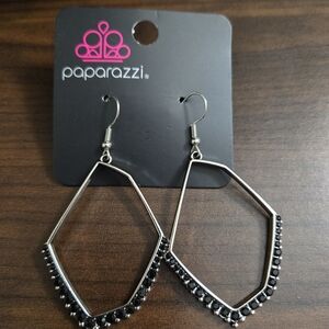 Paparazzi Silver and Black Angular Earrings